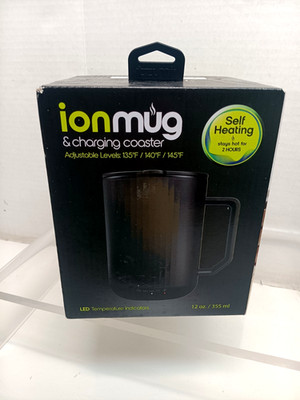IONMUG Self Heating Charging Coaster Temperature Indicator Black SEALED NEW