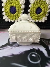 Vintage Westmoreland White Milk Glass Square Lidded Dish Beaded Grape Pattern