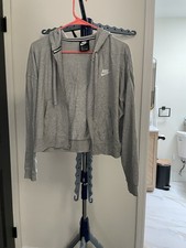 Nike Women's Gray Full Zip Hoodie Sweatshirt M Cotton Blend Long Sleeve