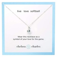 Softball Charm Necklace, Fashion Jewelry Gift for Women - Silver