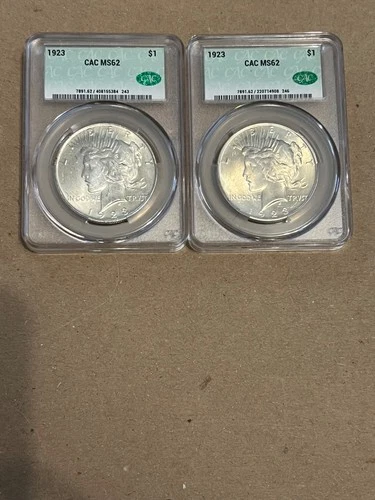 1923 Peace Dollars (Lot of 2) CAC MS 62 Free Shipping!
