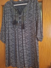 Damen Bluse Tunika 3/4-Arm V-Ausschnitt abstr...