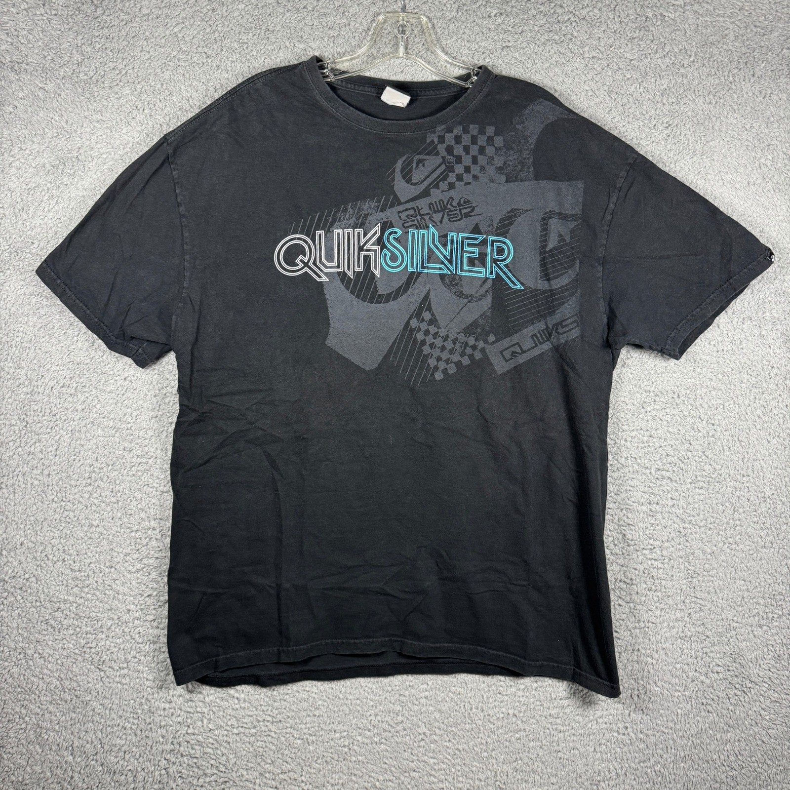 Y2K Quiksilver Mens Graphic T-Shirt Black Short Sleeve Surf Skate Logo Tee XL