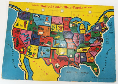 Vintage Built-Rite 45 United States Map Puzzle Inlaid Cardboard USA