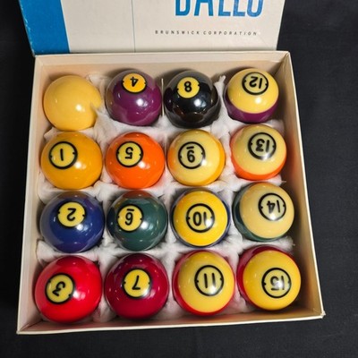 VTG Brunswick Centennial Gold Crown Pool Pocket Balls Complete Set