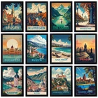 Vintage Travel Holiday Poster Retro Europe City Print Decor Wall Art A5 A4 A3