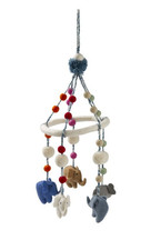 TAG Elephant Wool Mobile Baby Nursery Animal Whimsical NEW Yarn Red Blue