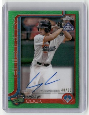 2025 Topps Pro Debut Chrome Green Refractors Casey Cook Auto 40/99 Hub City