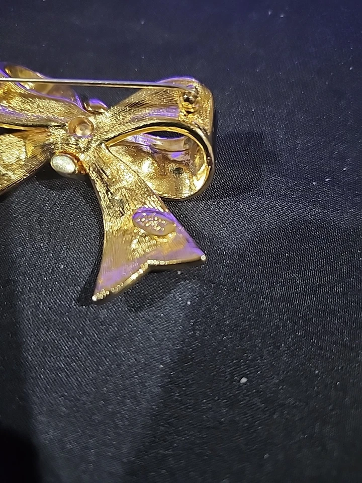 Broche Joan Rivers Azul Negro Esmalte Verde Estrás Arco Firmado De Colección Foto 4 de 4