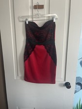 Women's Lace Detail Strapless Red Jersey Dress Mini size Small Juniors Y2K