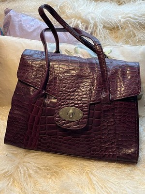 Lila Echtleder Krokodil Muster Smart Tote Bag Schultertasche