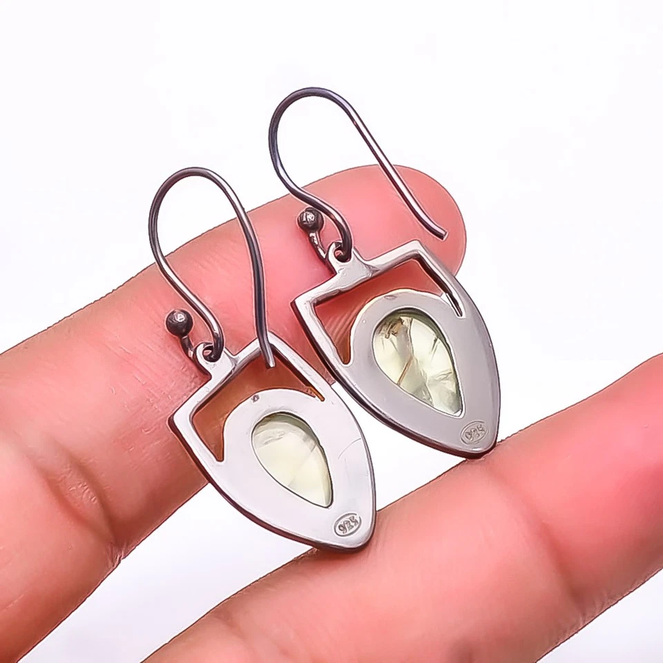 Серьги из стерлингового серебра 925 пробы дизайнерские Prehnite 1,56 дюйма рождественский подарок E23627 - Изображение 2 из 4