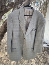 VTG Giorgio Armani MANI Blazer Sport Coat 46R Wool Silk Tan Plaid Check 598 