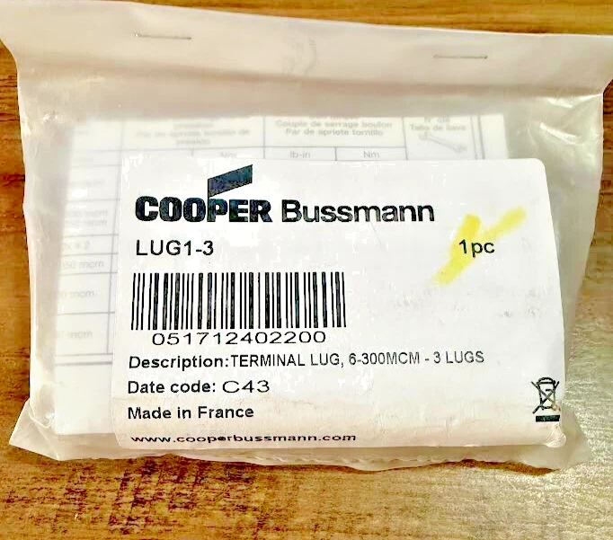 LUG1-3 Bussmann by Eaton Terminal Lug Kit, 6-300MCM (3 Lugs) - Image 3 of 3