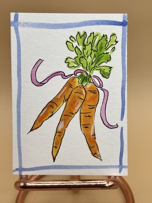 Original ACEO Gouache Ink, Fram Fresh Carrots By Shaleah High, One of a Kind
