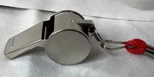 Solid Metal Referee Whistle With Red Lanyard Coach Whistle For Sports Games