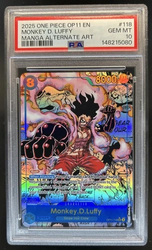 2025 One Piece Monkey.D.Luffy Secret Rare Manga Alt Art #OP11-118 PSA 10