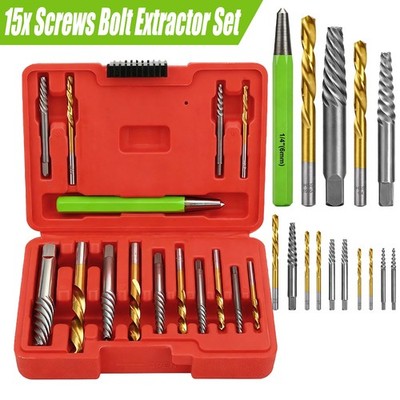 15x Screws Bolt Extractor Set W/Reverse Drill Bit Ez Out Stripped Screw Nut Set