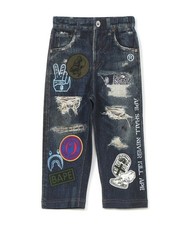 A BATHING APE BAPE Emblem Denim Print Sweat Pants 1K70352001 Kids Size 100-140