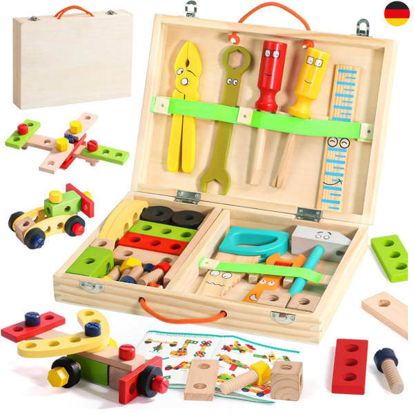 Montessori Werkzeugkoffer Holz 34 StüCk Kinder Spielzeug Lernspielzeug-image