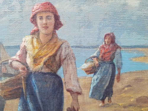 Pintura al óleo Ernst Graner "En la playa de Chioggia" alrededor de 1900 - Imagen 4 de 8