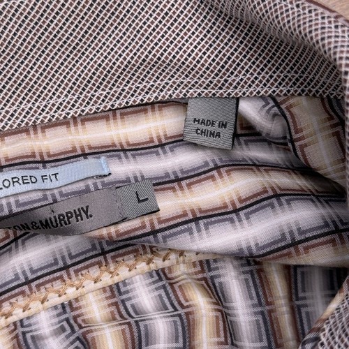 Johnston Murphy Tailored Fit Shirt Mens Large Tan Geometric Button Up - Picture 7 of 14