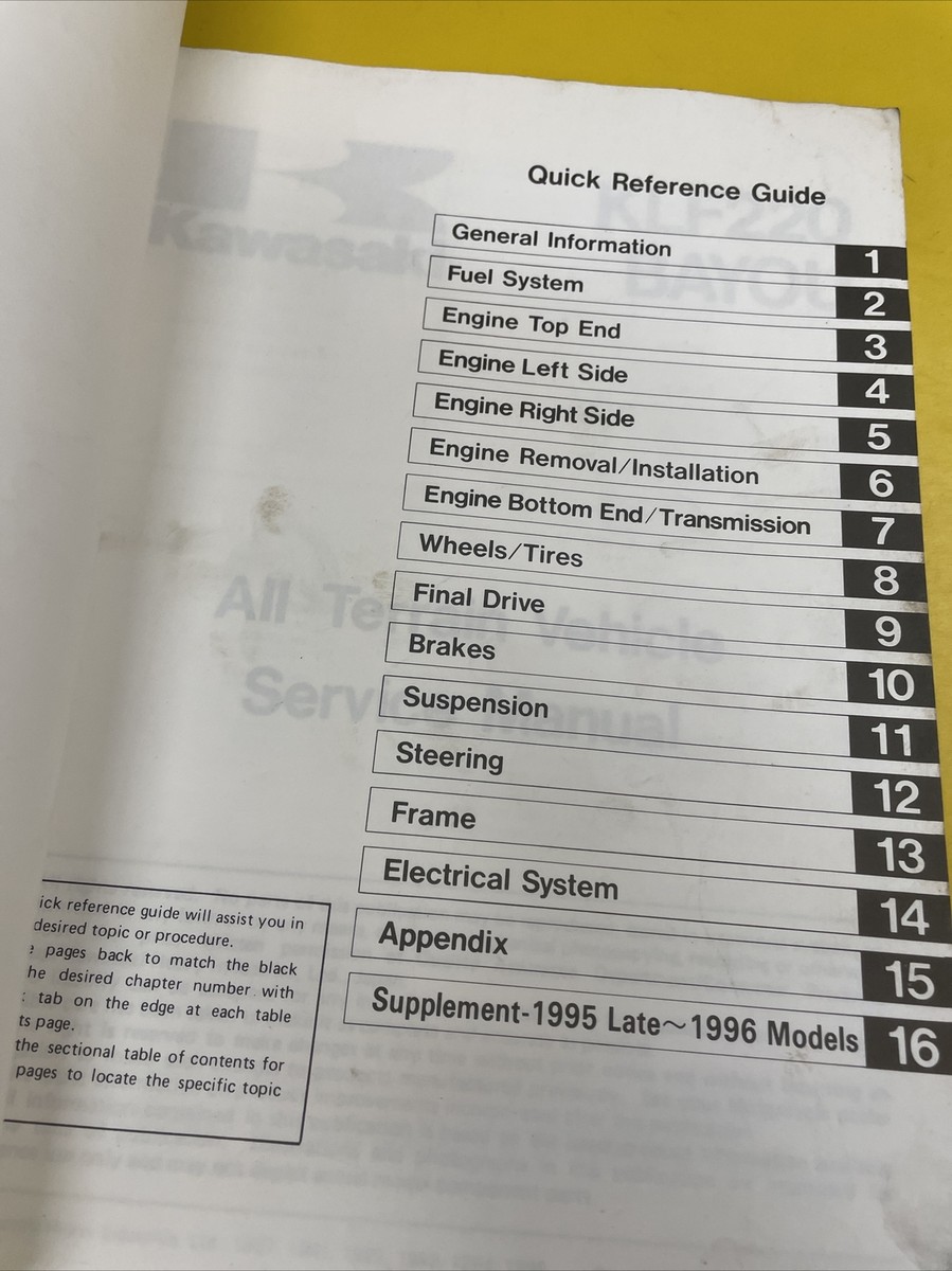 Kawasaki KLF220 All Terrain Vehicle Service Manual OEM KLF