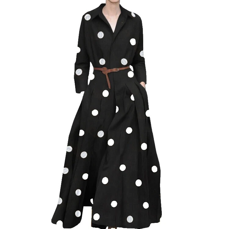 Polka Dot Long Sleeve Long Casual Dresses for Women