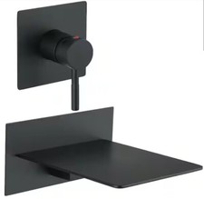 BWE Wall Mount Spout Waterfall Tub Faucet Bathtub Filler 9.84"D In Matte Black