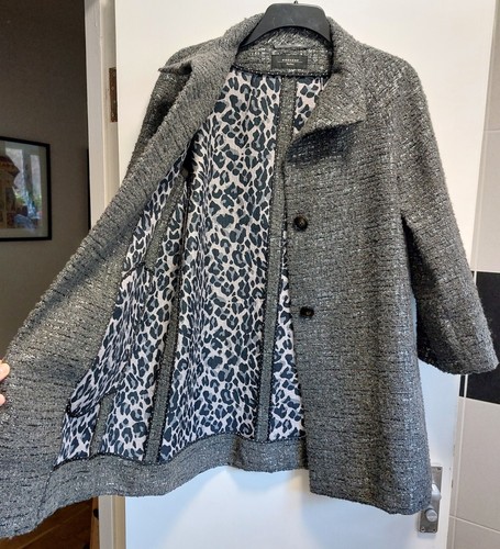 Weekend By MAX MARA Grey Metallic Thread A-Line Coat - 10 - Picture 3 of 15