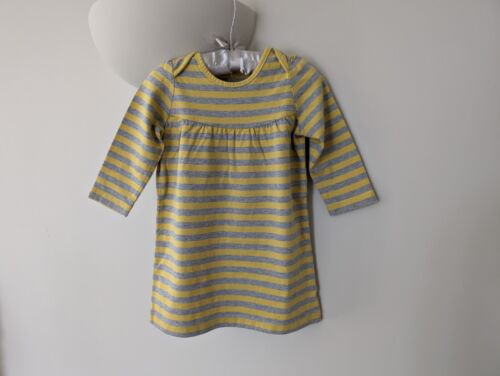 Baby Boden Mädchen grau & gelb gestreiftes Kleid 6-12 Monate - Bild 1 von 3