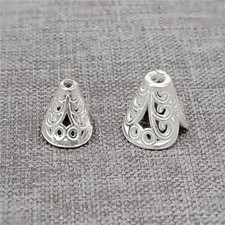 2 Sterling Silver Filigree Bead Caps Hollow Flower Tower Cone Cap