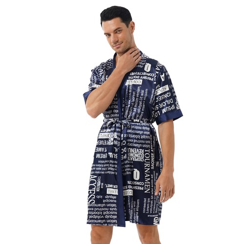 Herren Satin Kimono Bademantel Nachthemd Kurzarm Lose Hemden Tops Nachtwäsche - Bild 29 von 97