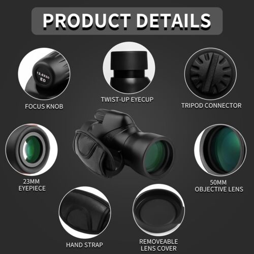 Olimt 12.6x50 Handheld Monocular ED Lenses, 18mm BAK4 Prisms, Phase Coating - Picture 3 of 23