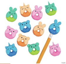 New Donut Animal Eraser Pencil Toppers Set 24 School Party Prize Gift