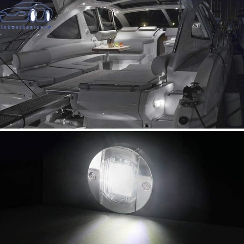4X White 3" Round Marine Boat LED Cabin Deck Walkway Courtesy Lights Stern Light - Picture 6 of 6