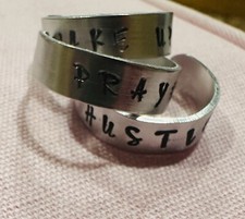 Set Of 3 Hand Stamped Aluminum Cuff Styled Rings With Wake Up Pray Hustle Theme