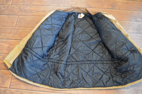 Giacca uomo vintage CARHARTT, XL, tela kaki, foderata trapuntata, orlo manica bordato in pelle - Foto 3 di 6