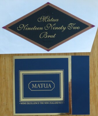 NEW ZEALAND MATUA Nineteen Ninety Two Brut Wine Labels 