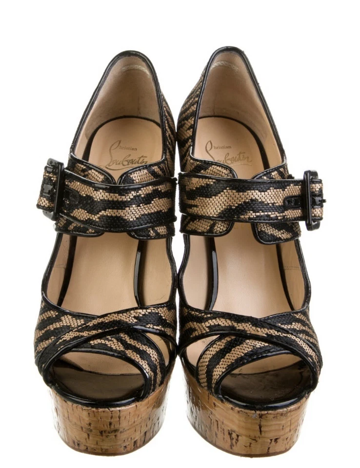 Christian Louboutin Lona Estampado Animal Eslinga Trasera Cuñas Talla 8 Foto 3 de 4