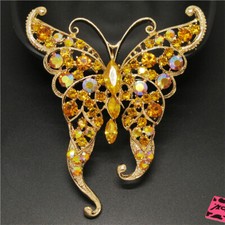 Shine Yellow Cute Butterfly Insect Crystal Fashion Women Charm Brooch Pin Gifts
