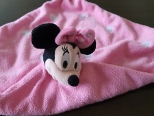 Disney BABY MINNIE MOUSE Pink Lovey security blanket white large POLKA DOT NEW