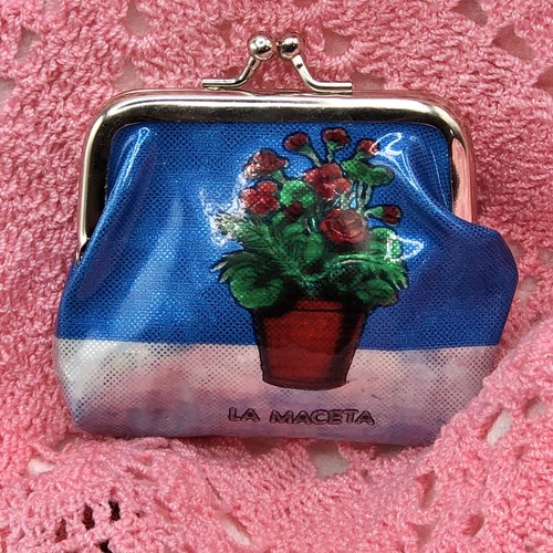 Mexican Loteria Coin Purse Monederos Snap Close KissLock LA MACETA Retro Blue - Picture 2 of 6