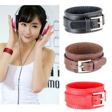 Womens Leather Punk Bracelet Wide Wrist Wrap Mens Cuff Wristband Bangle Gifts US