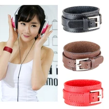 Womens Leather Punk Bracelet Wide Wrist Wrap Mens Cuff Wristband Bangle Gifts US