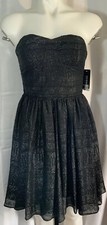 NEW GUESS Womens Black Metallic Strapless Dress Size 4 Small Swing Layer Skirt