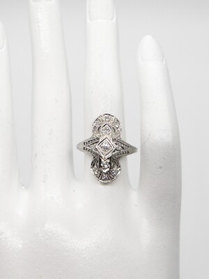 Antiker filigraner Ring 20er Jahre 2000 $ 0,65ct Euro VS I Diamant 18k Weißgold GROSS