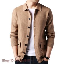 Mens Wool Knitted Sweater Cardigan Lapel Thick Knitwear Coat Outwear Jackets