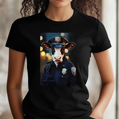 Frauen T-Shirt Kuh als Polizist Motiv Baumwolle Größe S bis 3XL