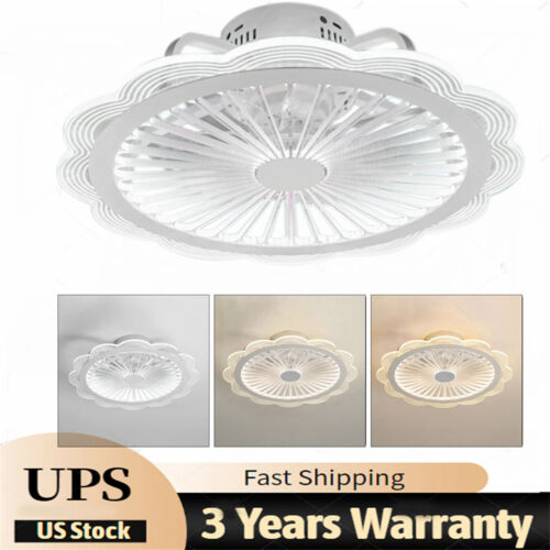 Modern Invisible Ceiling Fan Lamp Dimmable LED Light Remote Control Chandelier